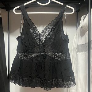 Forever 21 Black Lace Buttoned Chemise